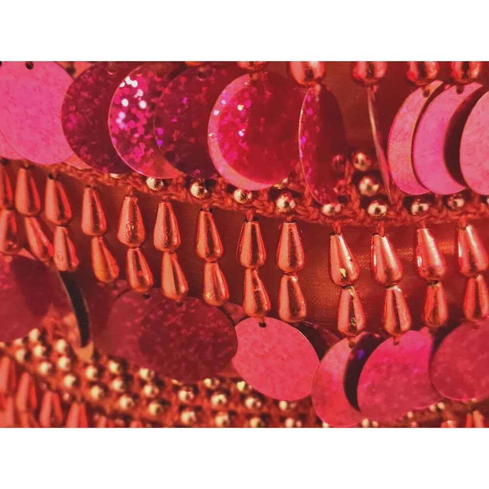 Belly Dance Paillette Hip Scarf Burgundy Magenta Beaded Fringe Preowned Costume